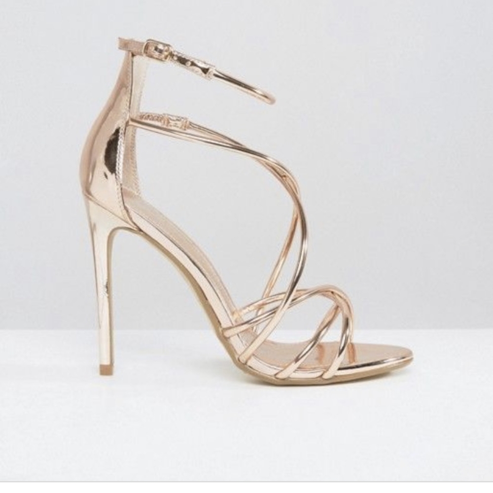 Office Shoes - Rose Gold Angel Tubular Strappy heels